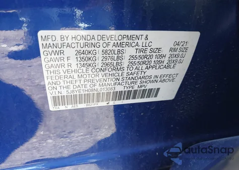 2022 Acura Mdx A-Spec Package из США, поврежденный, VIN 5J8YE1H08NL013083